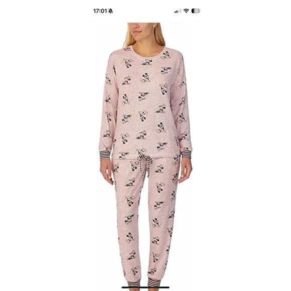 Disney Other - Disney Women's 2 Piece Cozy Pajama Set , Mauve Mickey and Minnie, Size M